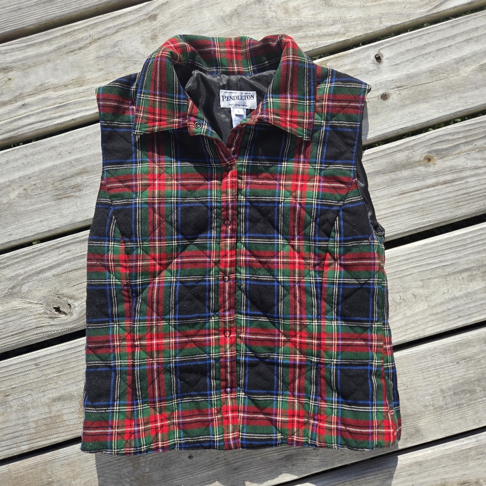 Pendleton Red Tartan Plaid Wool Vest L Christmas Vest Holiday Preppy - Picture 4 of 5